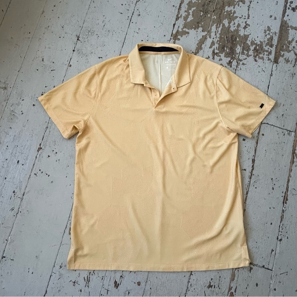 Nike Men's Dri Fit Mustard Yellow Textured Polo Shirt